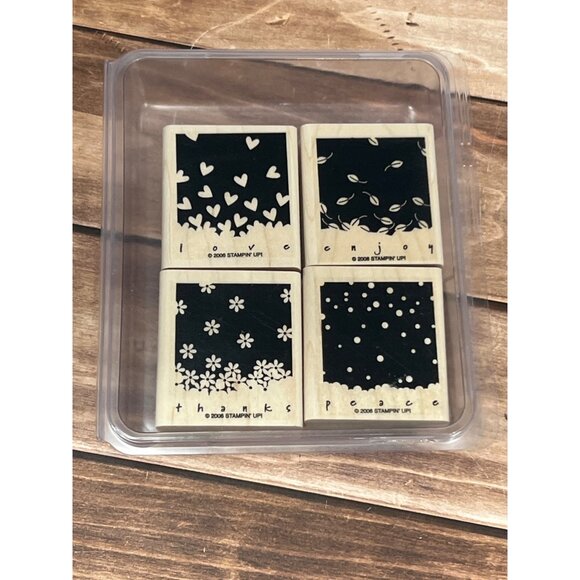 2006 STAMPIN' UP! GENTLY FALLING Wood Rubber Stamp set of 4 SNOW HEART LEAF - Picture 1 of 3